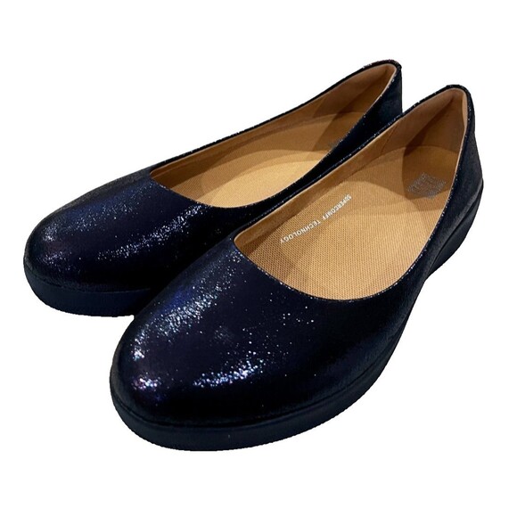 Fitflop Super Ballerina Flat Midnight Navy Blue Glitzy Size 8 Slip On NEW - Picture 1 of 13